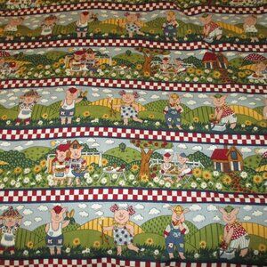 Vintage Farm Pig BBQ Fabric “Piggy” 100% Cotton over 2 yards